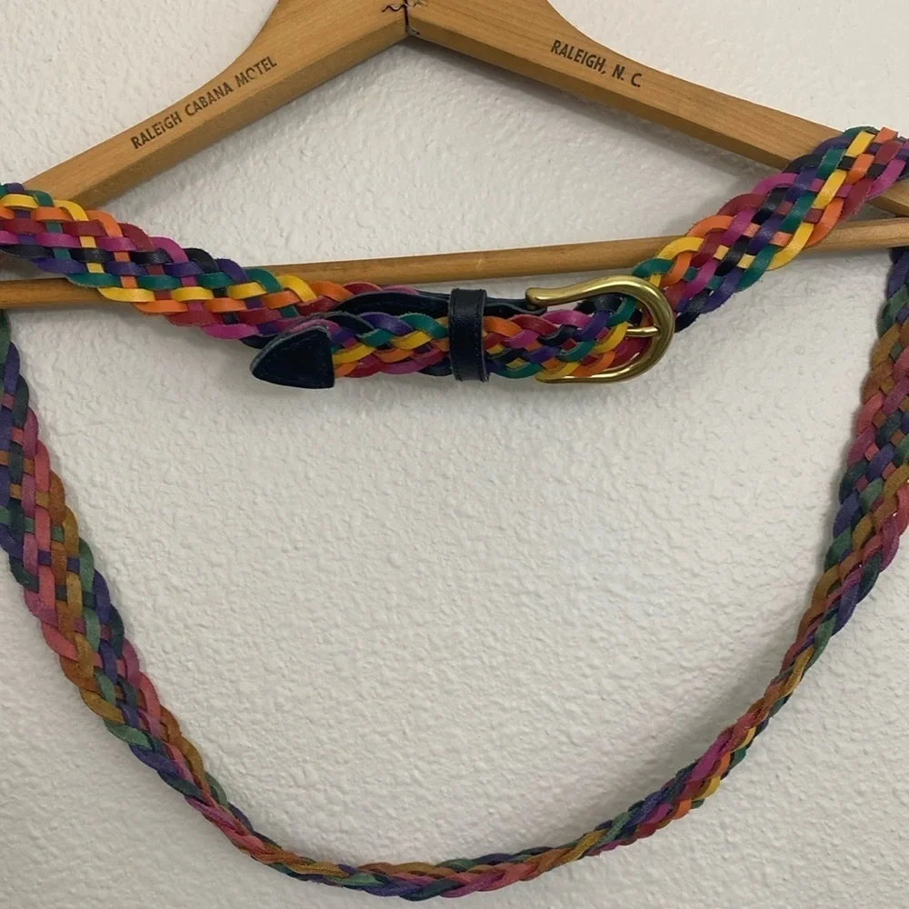 Rainbow Leather Braided Belt with Black and Brass tone details size XL